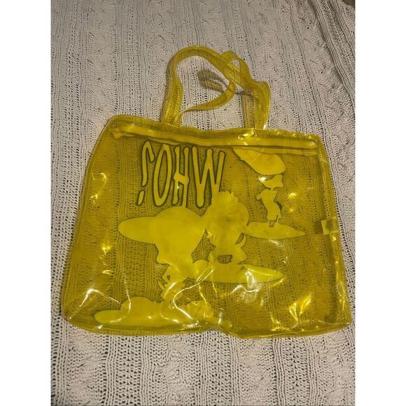 Looney Tunes Tweety bird & friends Hip Hop Yellow Transparent vinyl Tote Bag Vin - Picture 3 of 5
